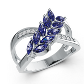 Sterling Silver Marquise Shape Blue Moissanite Crisscross Ring