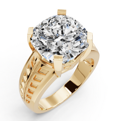 10K Gold Moissanite Ring Cushion 13x13 Men's Ring Art Deco