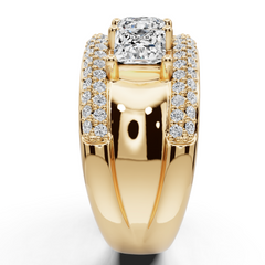 18K Gold Moissanite Ring SQ 4.5x4.5mm Men's Band Ring 3 Stones