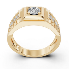 Men's 18K Gold CVD Diamond Ring Round RD 5x5mm