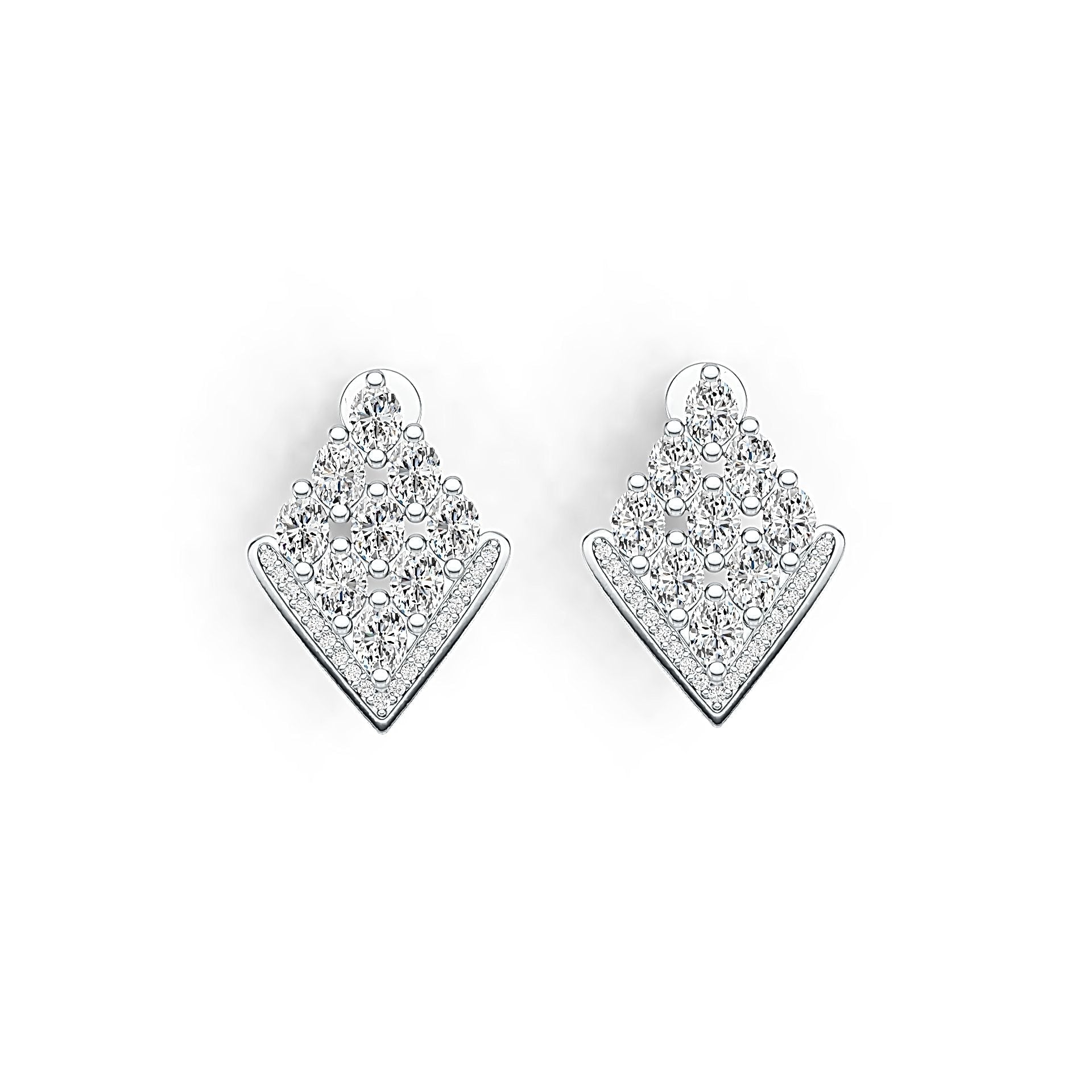 Sterling Silver Earrings Cluster Kite Shape with White Topaz or Moissanite DHJ