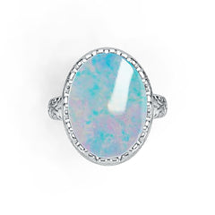 Sterling Silver Semi Mount Ring Setting Oval OV 16X12mm Cabochon Art Deco Style DHJ