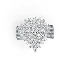 Sterling Silver Cluster Ring Pear-Shaped with White Topaz or Moissanite DHJ