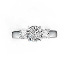 Sterling Sliver Semi Mount Ring Setting Oval OV 7x6mm RD 4x4mm 3 Stone Ring Syzjewelry