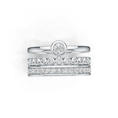 3 PC 14K Gold CVD Diamond Ring Round RD 3.5mm Stackable Rings with Topaz