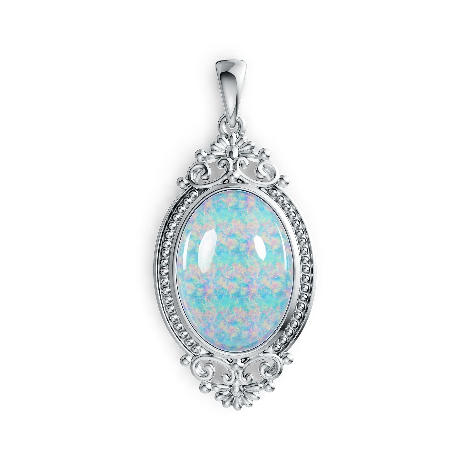 Sterling Silver Semi Mount Pendant Setting Oval OV 18x13mm Art Nouveau Cabochon DHJ