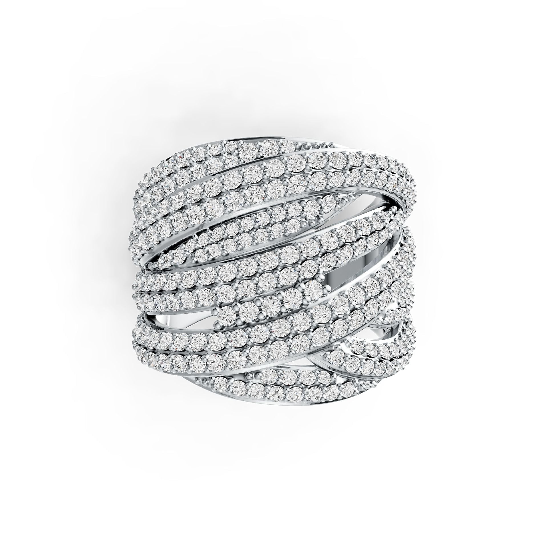 Sterling Silver Ring Multi-Row Crossover with White Topaz or Moissanite DHJ