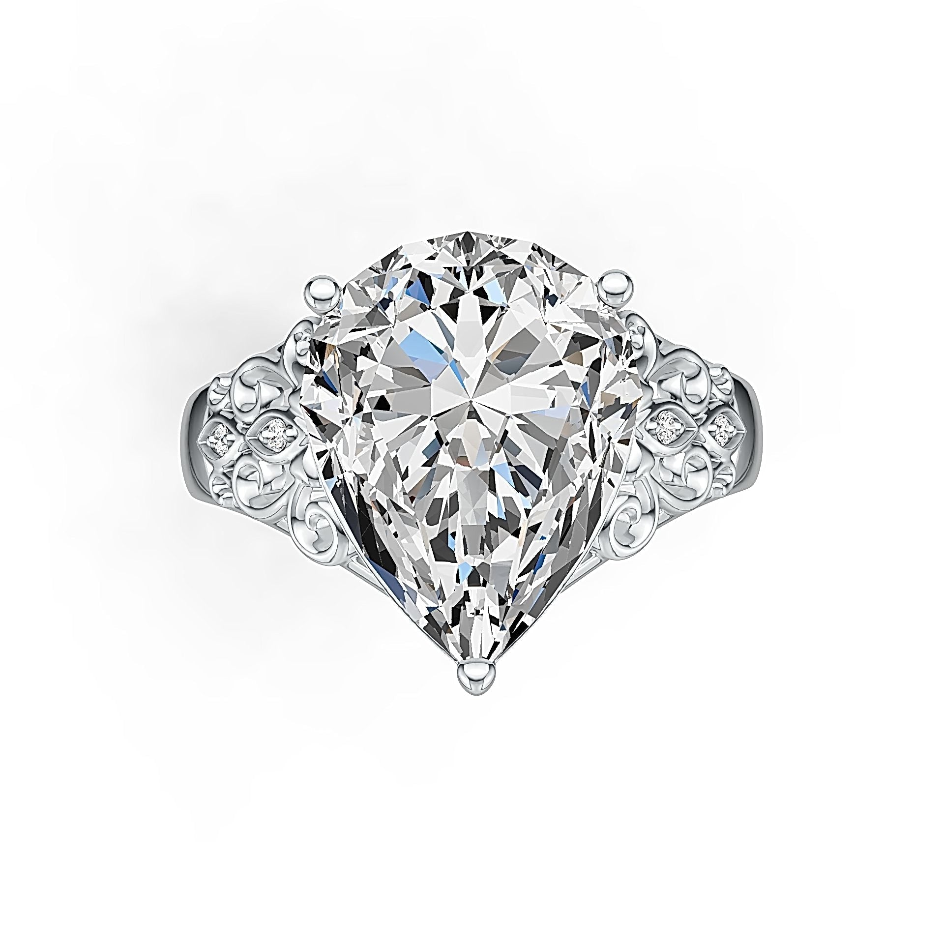 Sterling Silver Semi Mount Ring Setting Pear PE 16X12mm Filigree Band - Syzjewelry