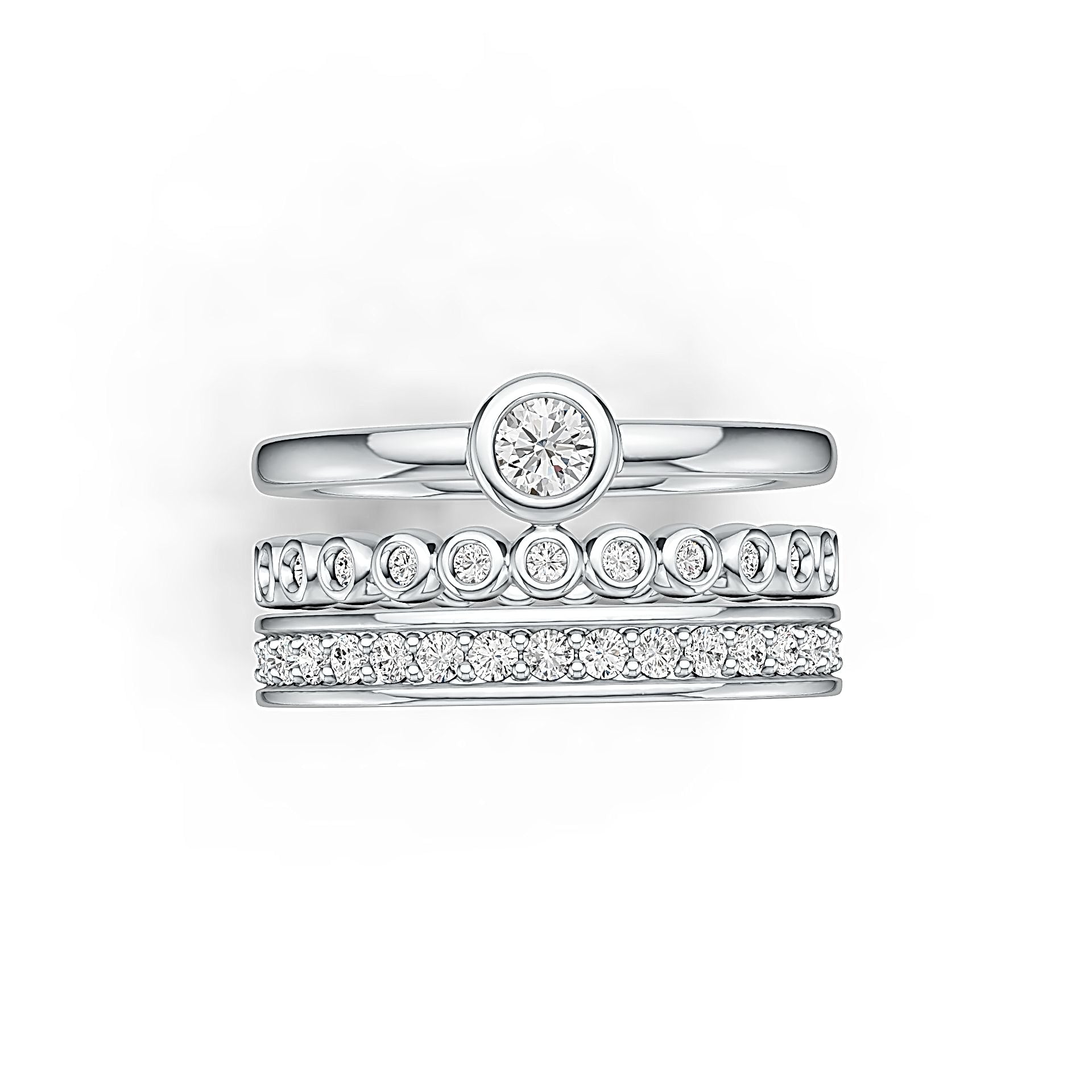 10K Gold Semi Mount Ring Setting Round RD 3.5mm Stackable Rings with White Topaz - Syzjewelry