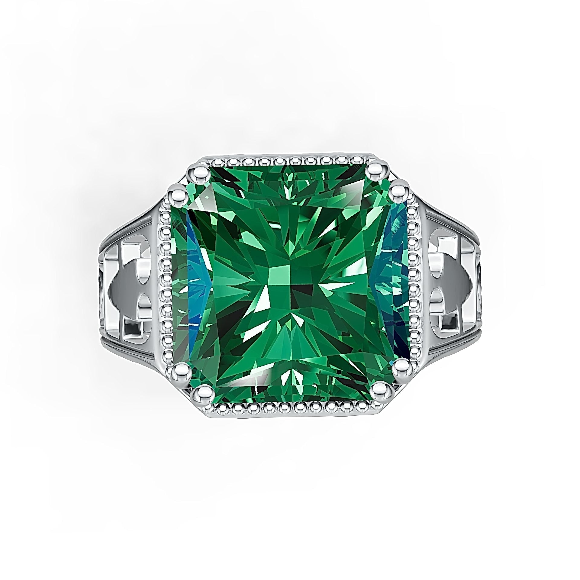 Sterling Silver Semi Mount Ring Setting Asscher SQ 12X12mm Art Deco Style Syzjewelry