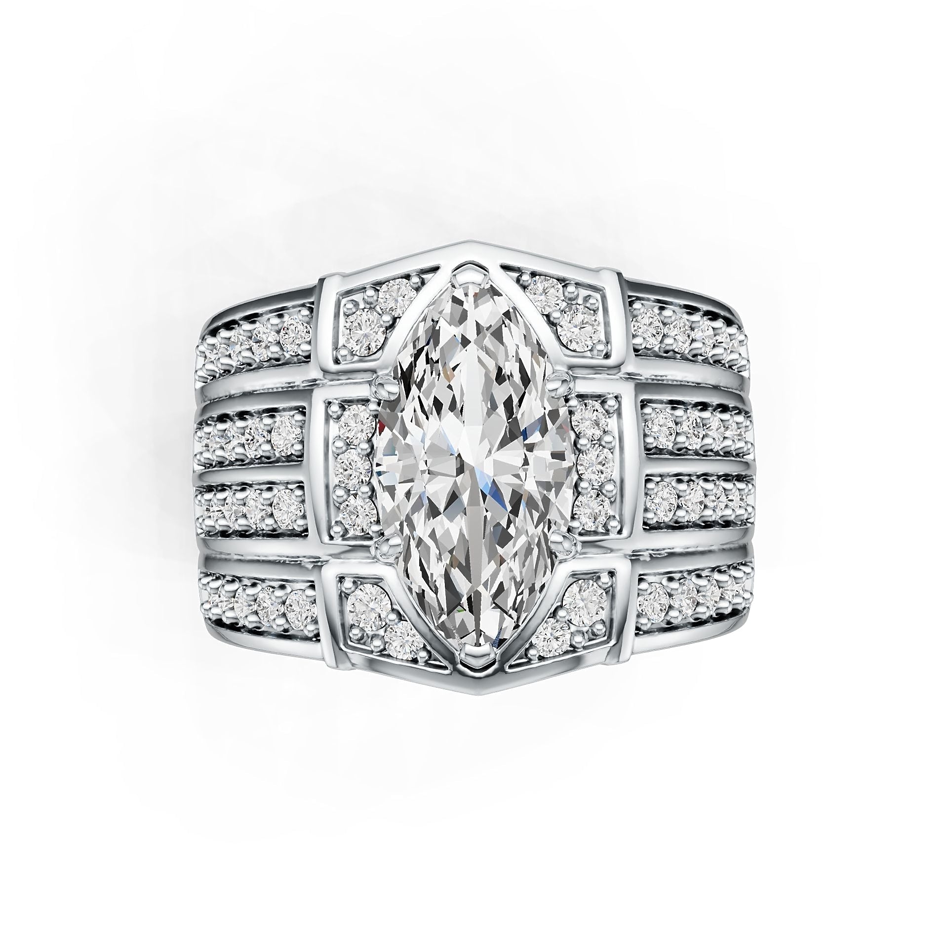 Sterling Silver Semi Mount Ring Setting Marquise MQ 14X7mm with White Topaz DHJ