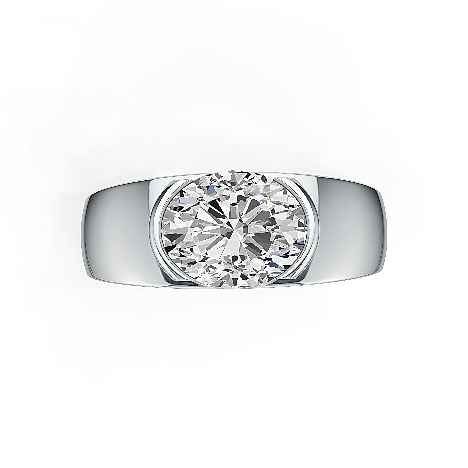 Close-up of sterling silver oval semi mount ring 10x8mm solitaire prongs with smooth high-polish finish