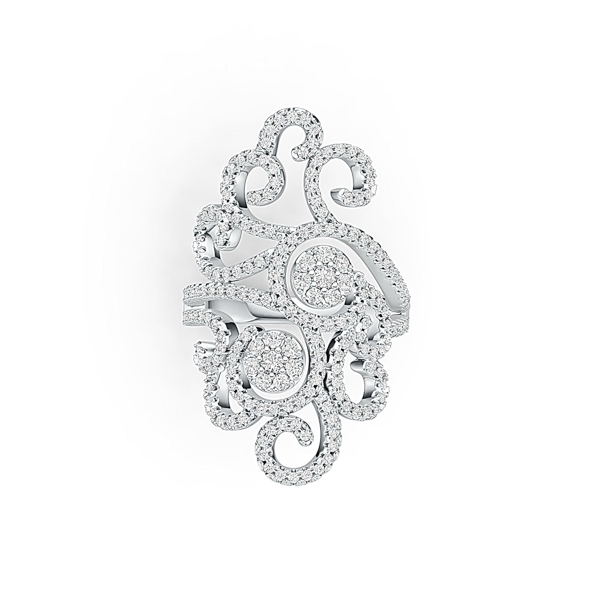 Sterling Silver Cocktail Filigree Ring with White Topaz or Moissanite - Syzjewelry