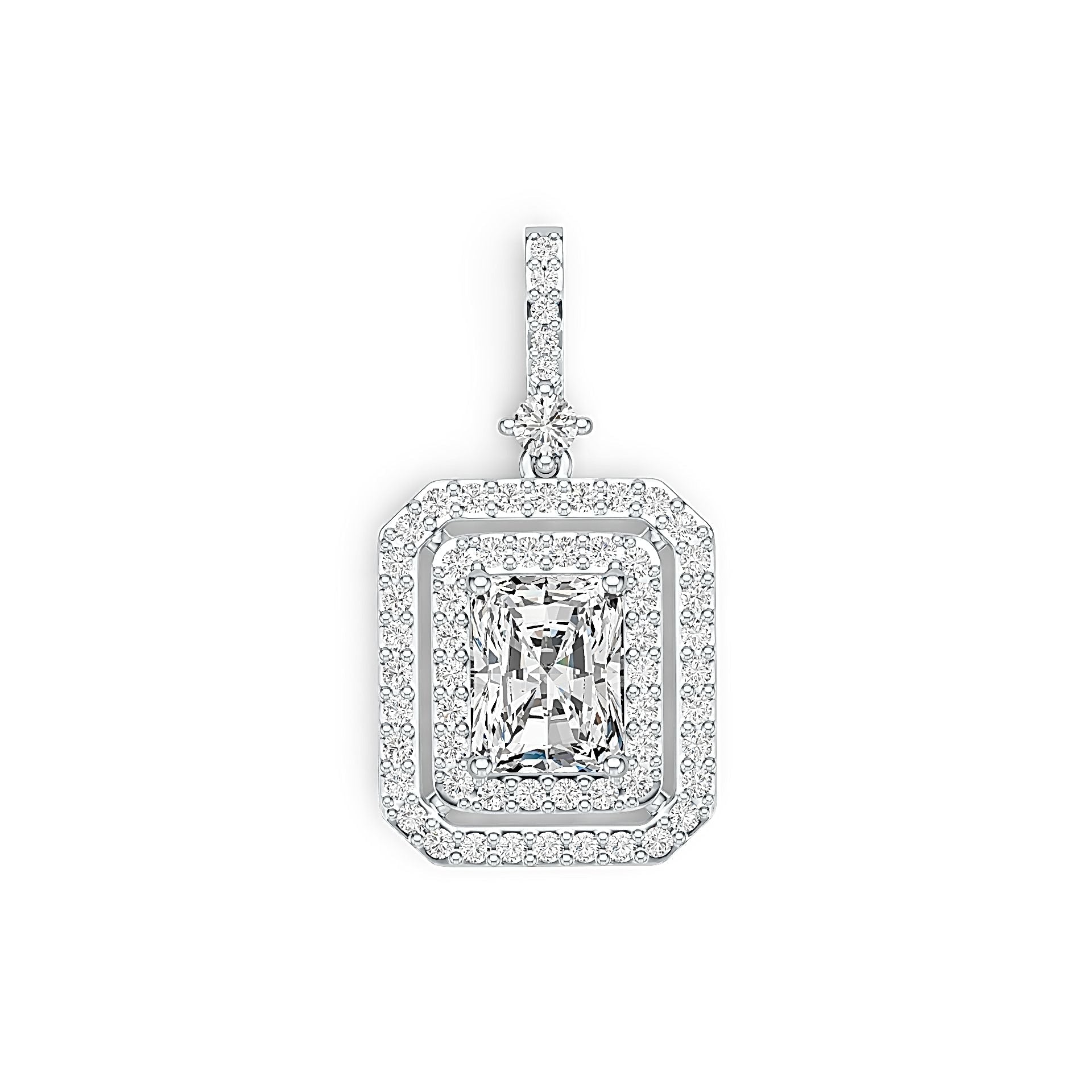 Sterling Silver Semi Mount Pendant Setting Emerald OCT 9x7mm Double Halo Syzjewelry