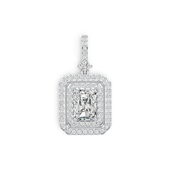 Sterling Silver Semi Mount Pendant Setting Emerald OCT 9x7mm Double Halo Syzjewelry