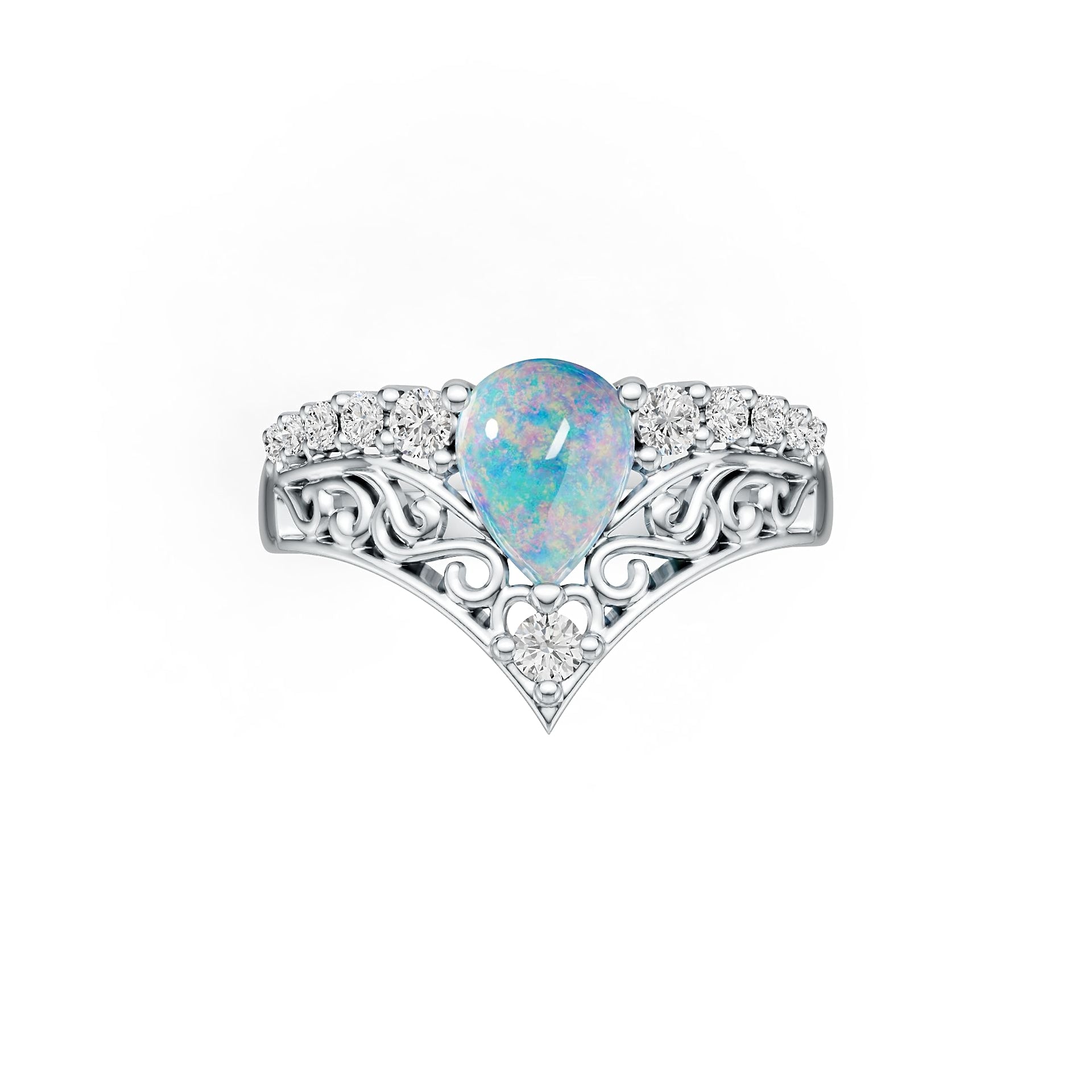 Sterling Silver Semi Mount Ring Setting Pear PE 8x6mm White Topaz D-PJC26676 Cabochon Syzjewelry