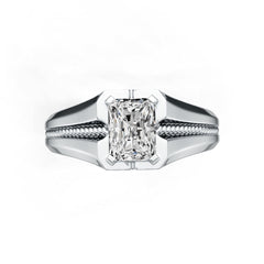 Platinum Moissanite Ring Emerald OCT 8X6mm Men's Ring