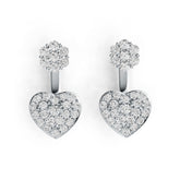 Sterling Silver Earrings with White Topaz or Moissanite Heart Theme DHJ