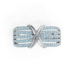 Sterling Silver Ring Crossover Multi-Row with White Topaz or Moissanite Syzjewelry