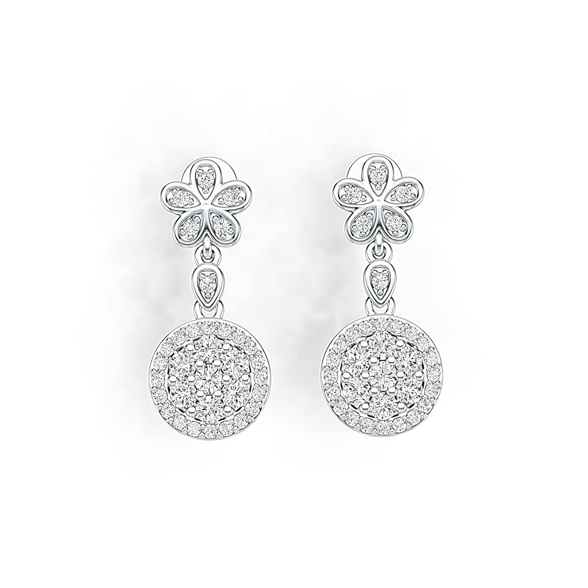 Sterling Silver Cluster Dangling Earrings with White Topaz or Moissanite DHJ