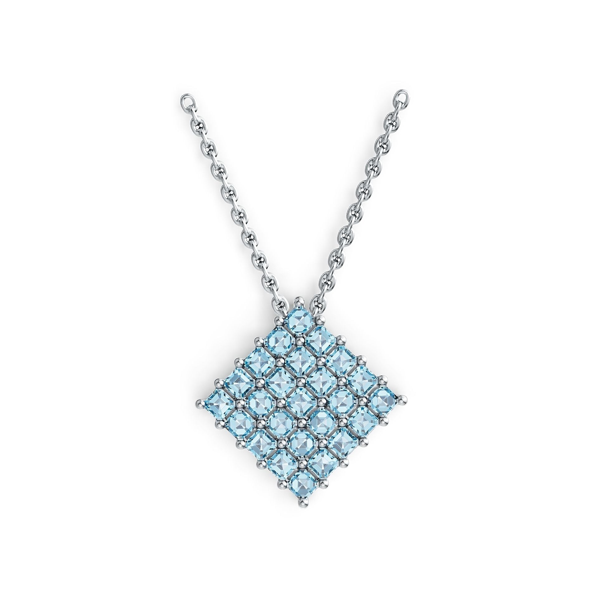Sterling Silver Diamond-Shaped Cluster Pendant with White Topaz or Moissanite Syzjewelry