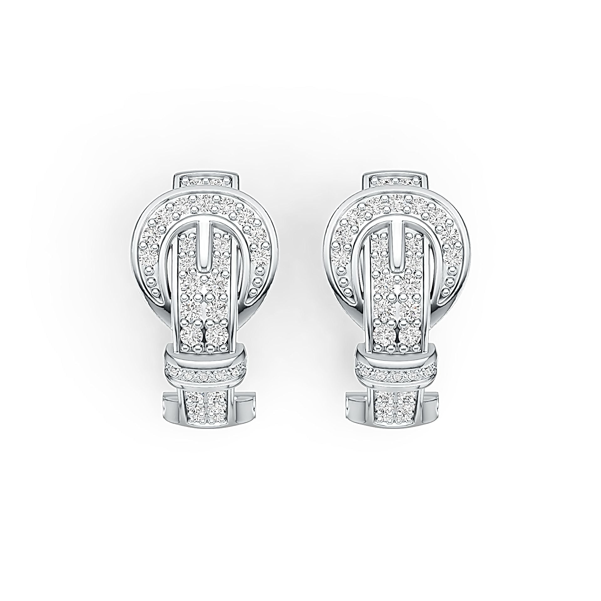 Sterling Silver Earrings Belt Buckle Theme with White Topaz or Moissanite - Syzjewelry