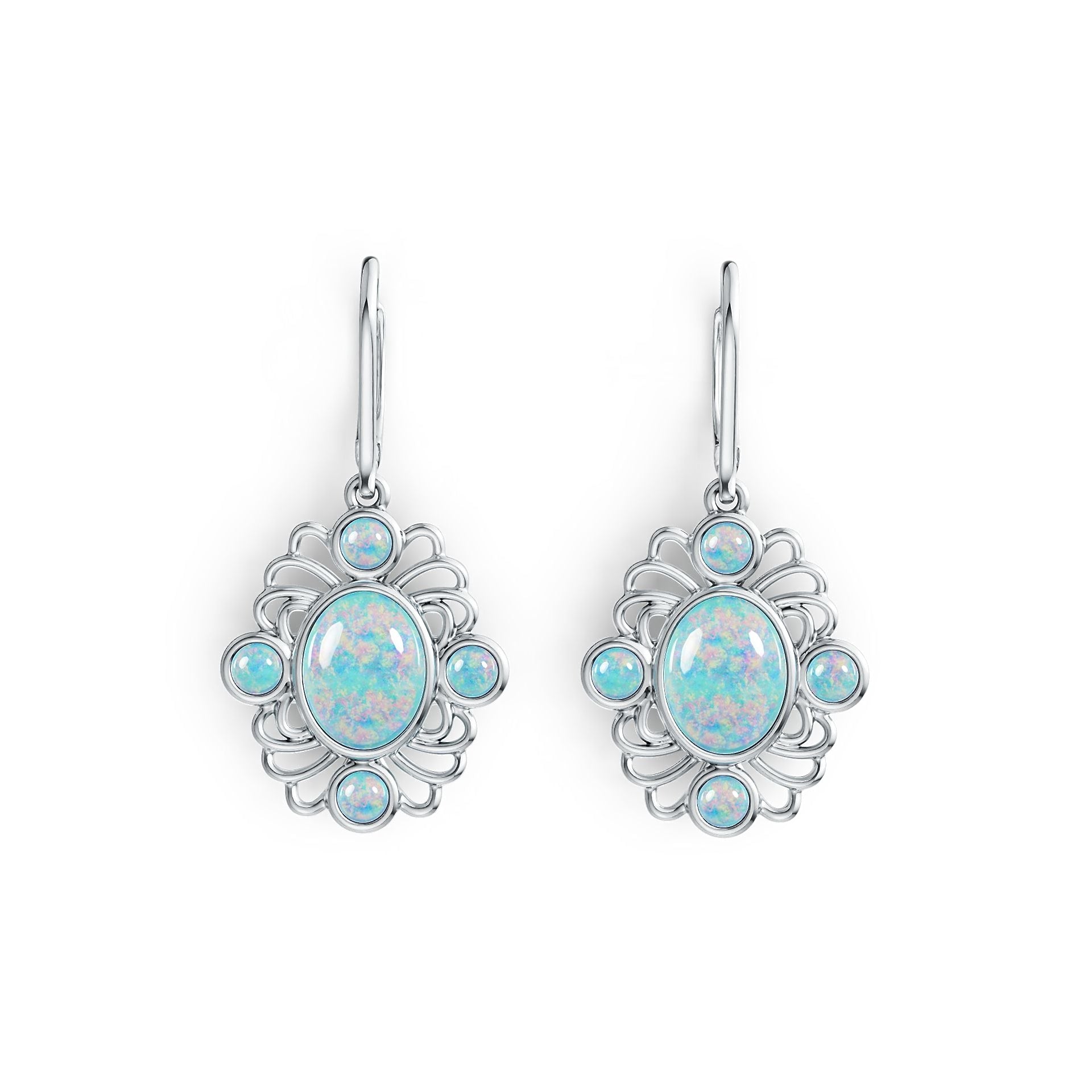 Sterling Silver Semi Mount Earrings Setting Oval OV 9X7mm RD 3X3mm Cabochon DHJ