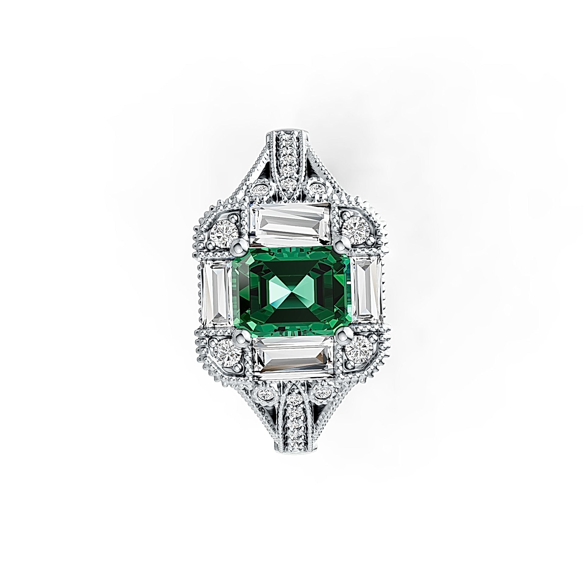 Sterling Silver Semi Mount Ring Setting Emerald OCT 8X6mm with White Topaz - Syzjewelry