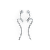 Sterling Silver Earrings with White Topaz or Moissanite Wavy Waterfall Theme DHJ