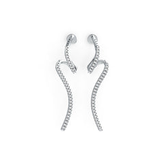 Sterling Silver Earrings with White Topaz or Moissanite Wavy Waterfall Theme DHJ