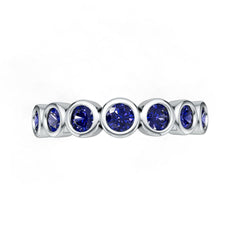 Sterling Silver Royal Blue Sapphire Ring Half Eternity Band Round RD 3x3mm Bezel-Set