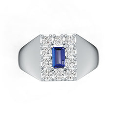 Sterling Silver Royal Blue Sapphire with Moissanite Ring Baguette BG 5x3mm