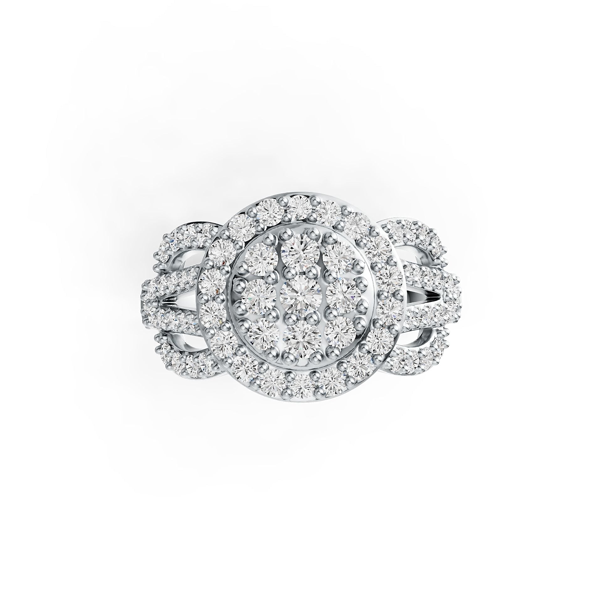 Sterling Silver Ring with White Topaz or Moissanite Round Cluster Halo DHJ