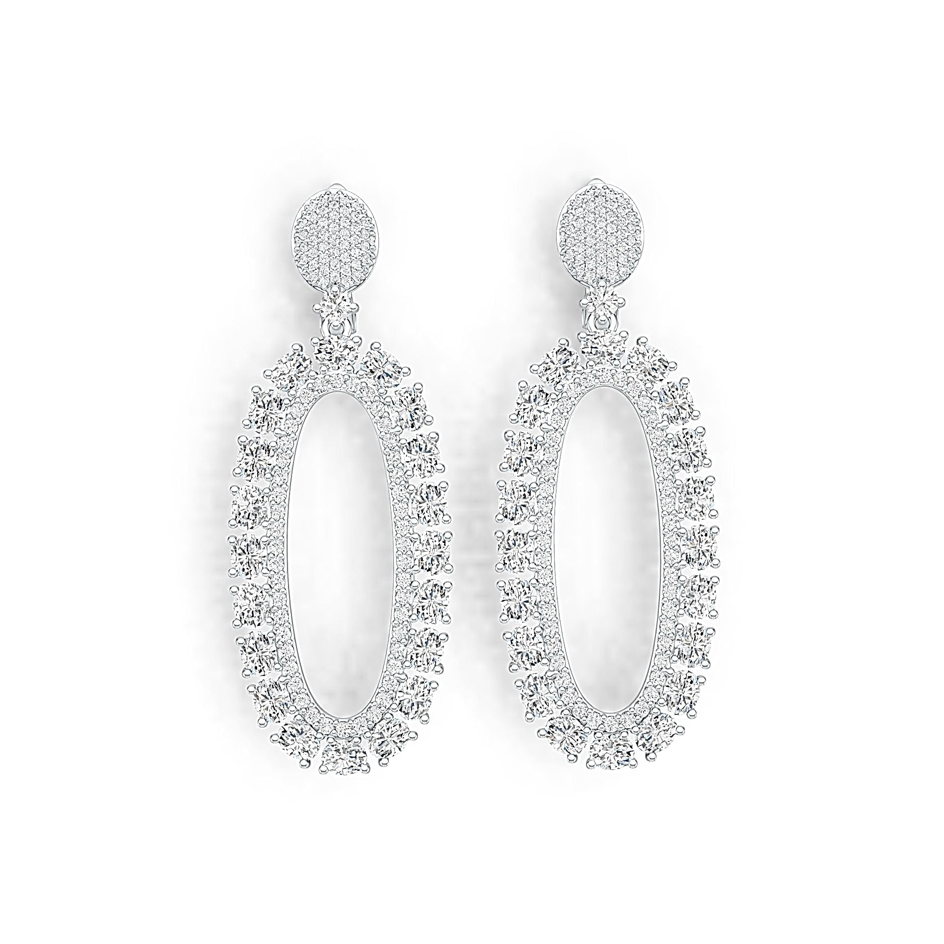 Sterling Silver Drop Earrings Open Oval Style with White Topaz or Moissanite DHJ