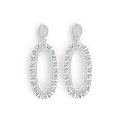 Sterling Silver Drop Earrings Open Oval Style with White Topaz or Moissanite DHJ