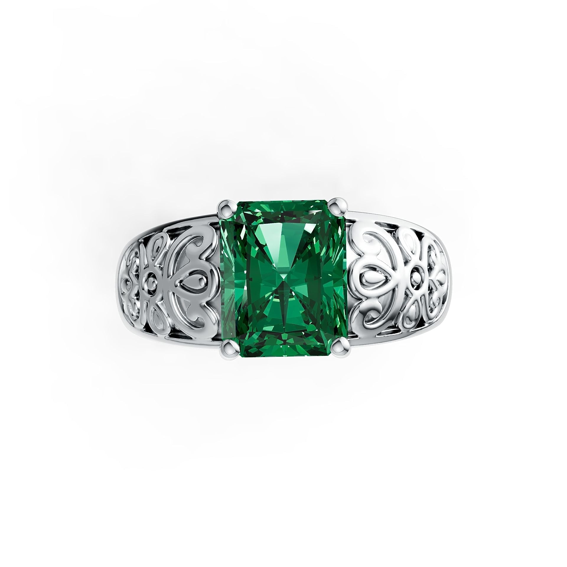 Sterling Silver Semi Mount Ring Setting Emerald OCT 10X8mm Vintage-Inspired Filigree DHJ