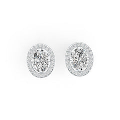 Sterling Silver Semi Mount Earrings Setting Oval OV 7X5mm Stud Halo - Syzjewelry