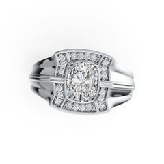 Men's 14K Gold CVD Diamond Ring Oval OV 8x6mm Double Prongs Halo