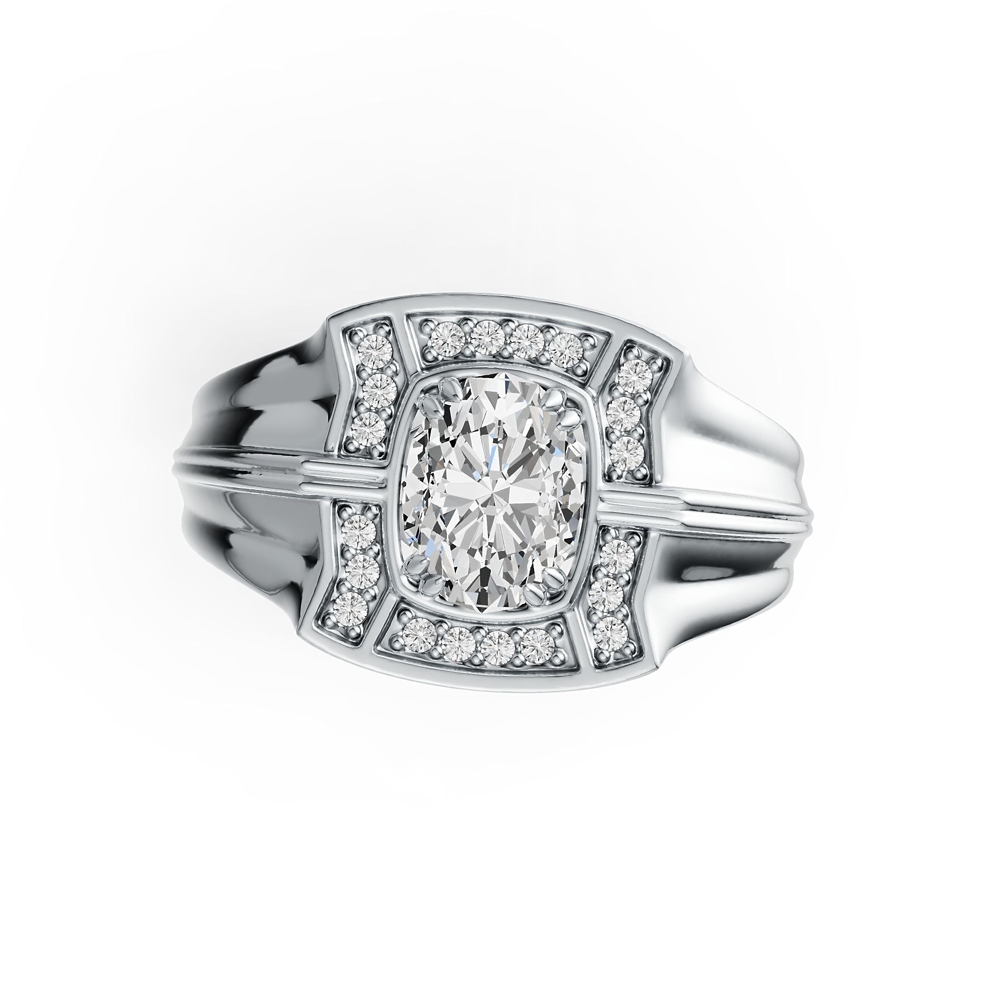 Men's Sterling Silver Semi Mount Ring Setting Oval OV 8x6mm Double Prongs Halo DHJ