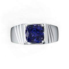 Men's Sterling Silver Royal Blue Sapphire Ring Cushion CU 8X8mm