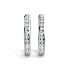 Sterling Silver Hoop Earrings with White Topaz or Moissanite Channel Set DHJ