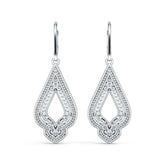 Sterling Silver Teardrop Dangle Earrings Milgrain Art Deco