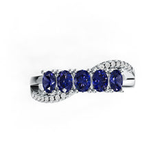 Sterling Silver Pink Sapphire Band Ring w/ Diamond Bypass Design