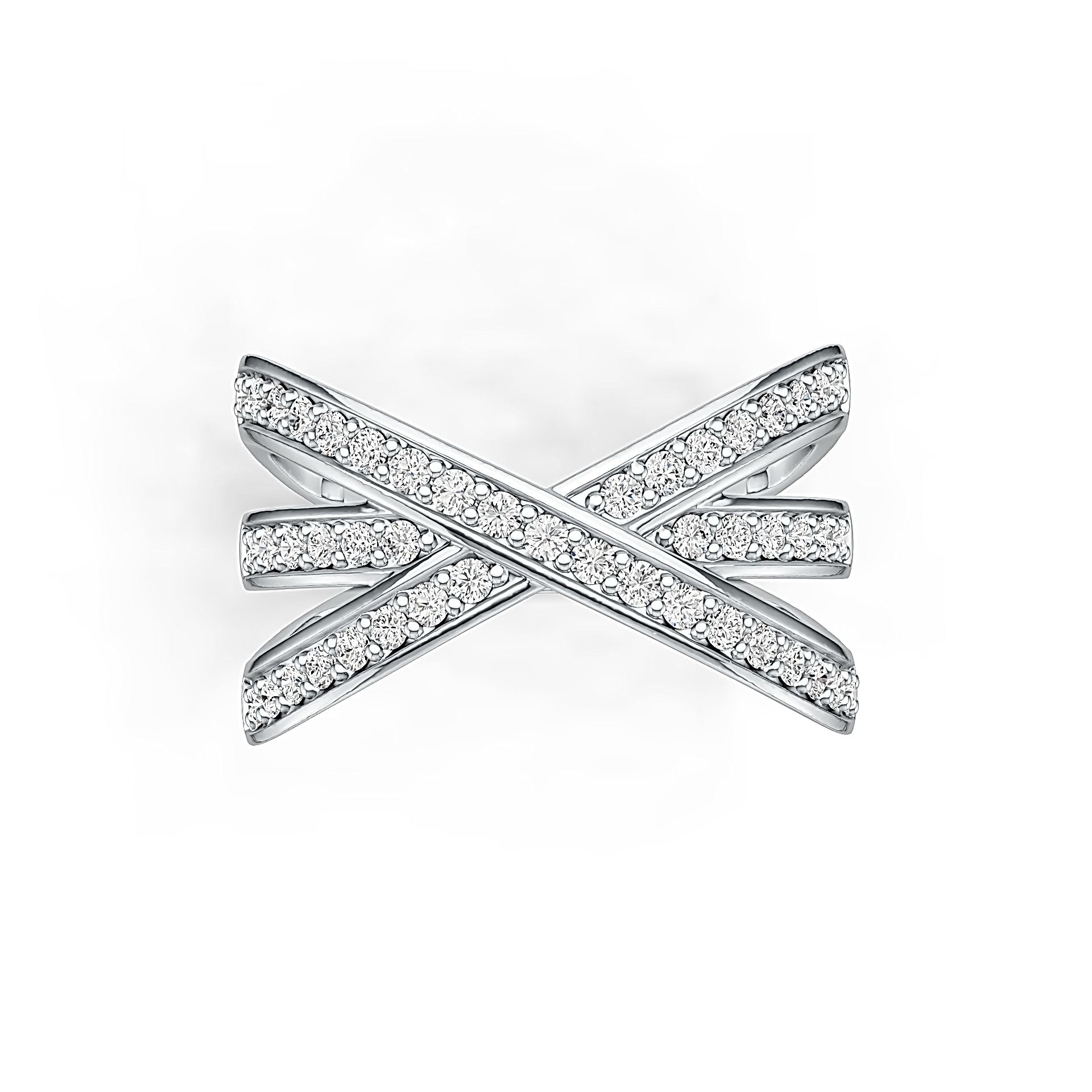 Sterling Silver Crossover Ring with White Topaz or Moissanite - Syzjewelry