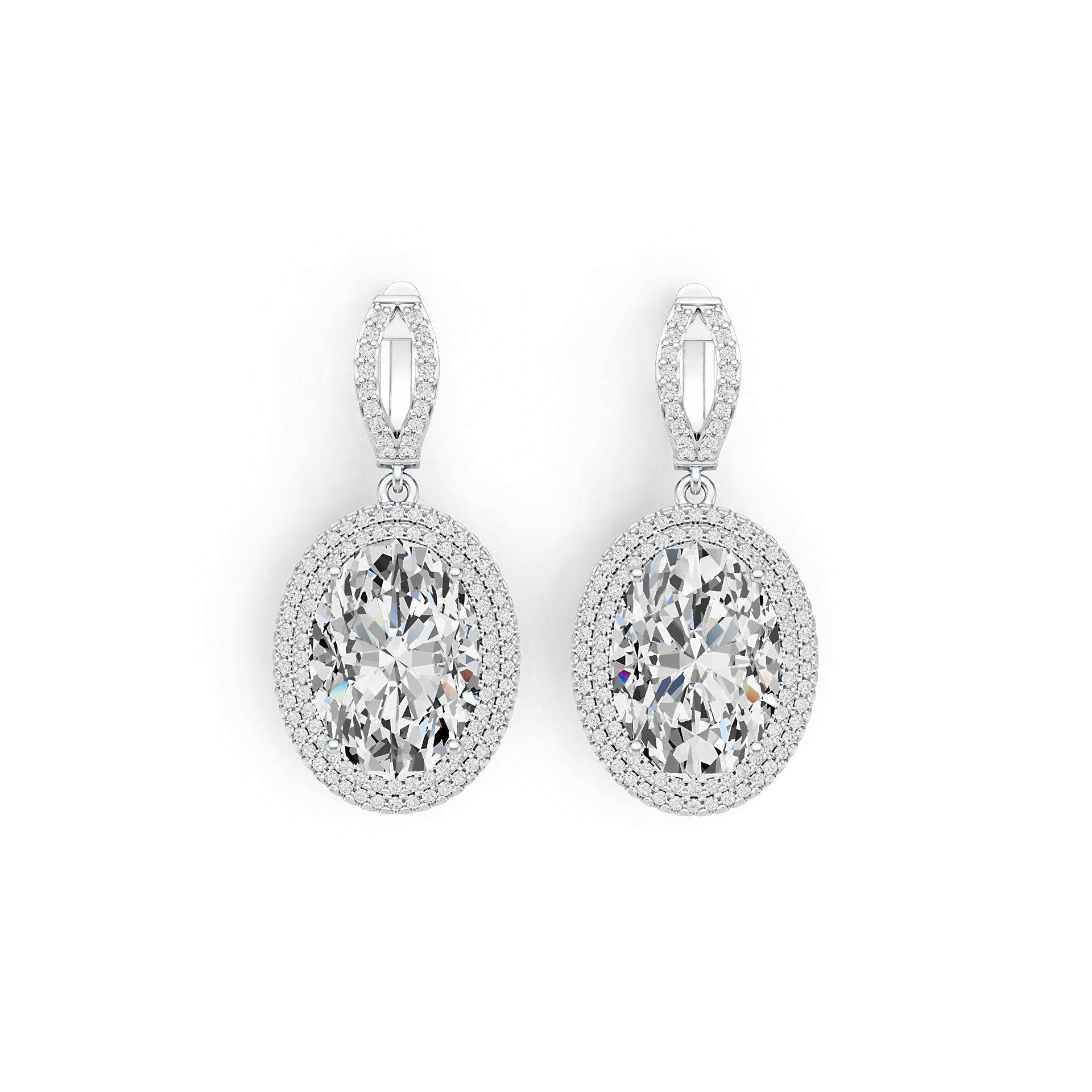 Sterling Silver Semi Mount Earrings Setting Oval OV 18X12mm Double Halo DHJ