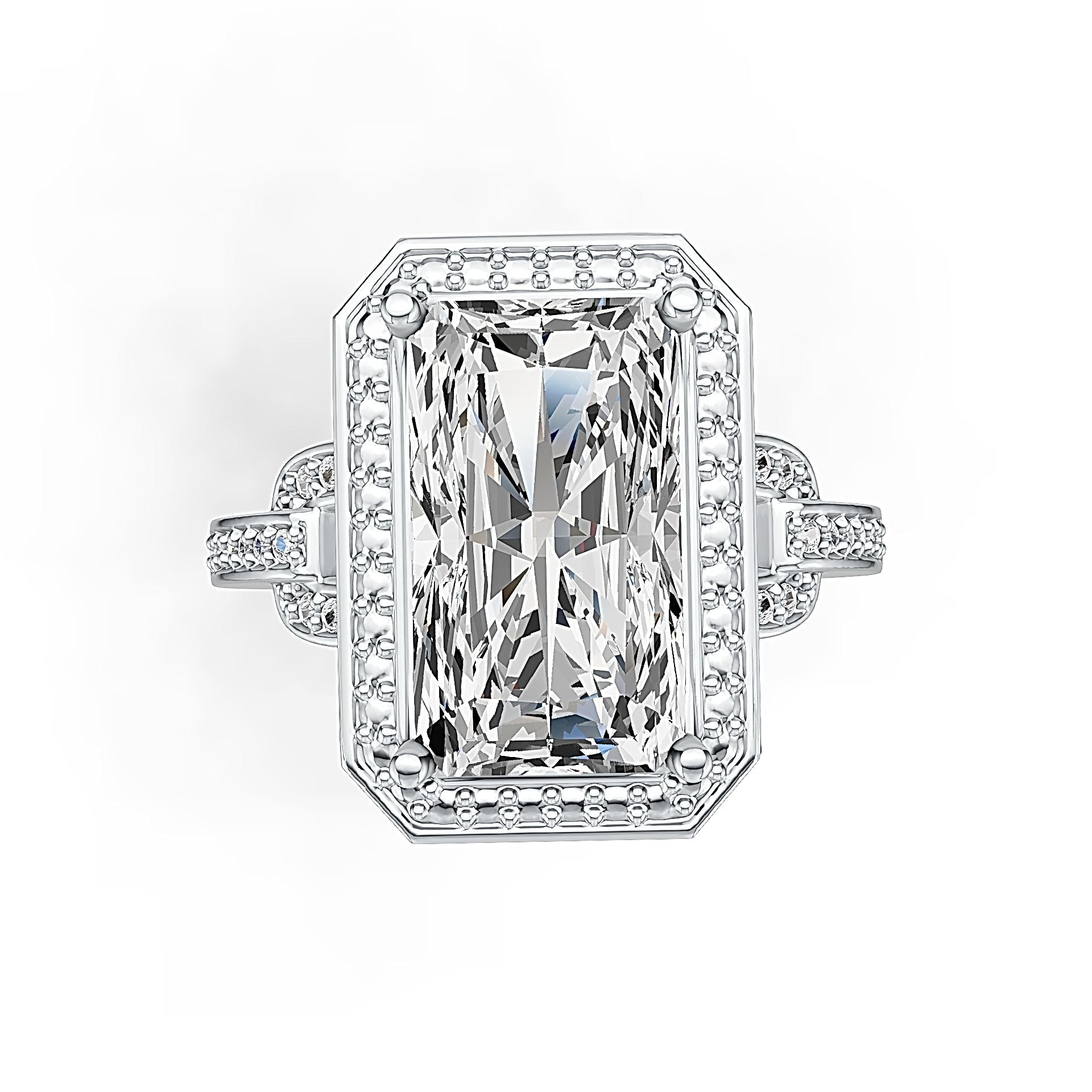 Sterling Silver Semi Mount Ring Setting Emerald OCT 14x8mm Halo White Topaz Syzjewelry