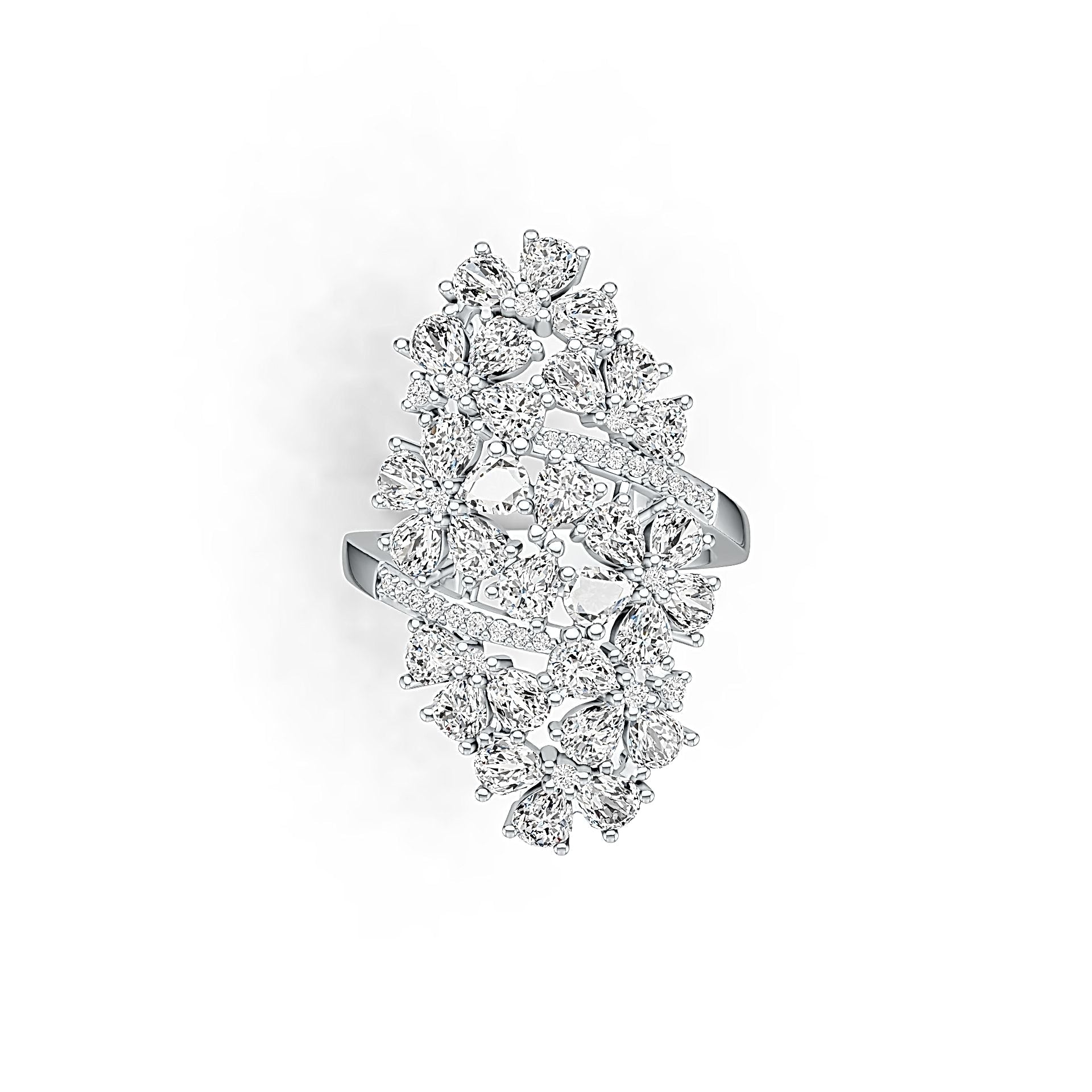 Sterling Silver Cocktail Cluster Ring with White Topaz or Moissanite - Syzjewelry