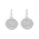 Sterling Silver Earrings Dangling Cluster Round-Shaped with White Topaz or Moissanite DHJ
