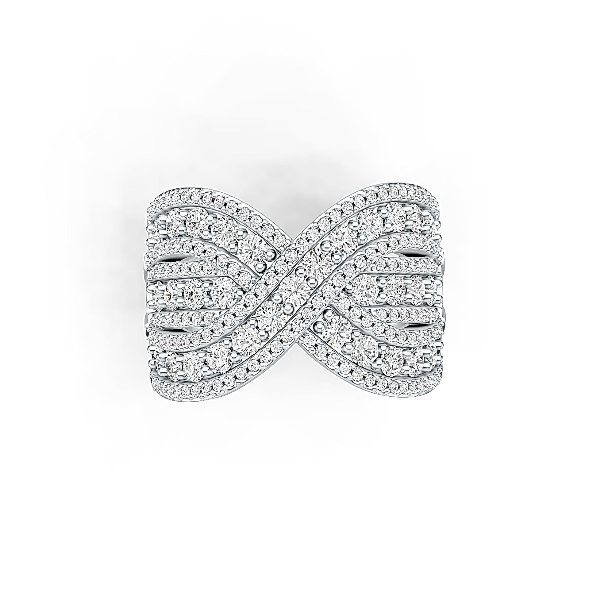 Sterling Silver Ring Multi-Row Crossover with White Topaz or Moissanite - Syzjewelry