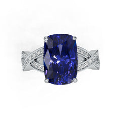 Sterling Silver Royal Blue Sapphire Engagement Ring Cushion CU 12x8mm Twist Shank Crisscross Ring